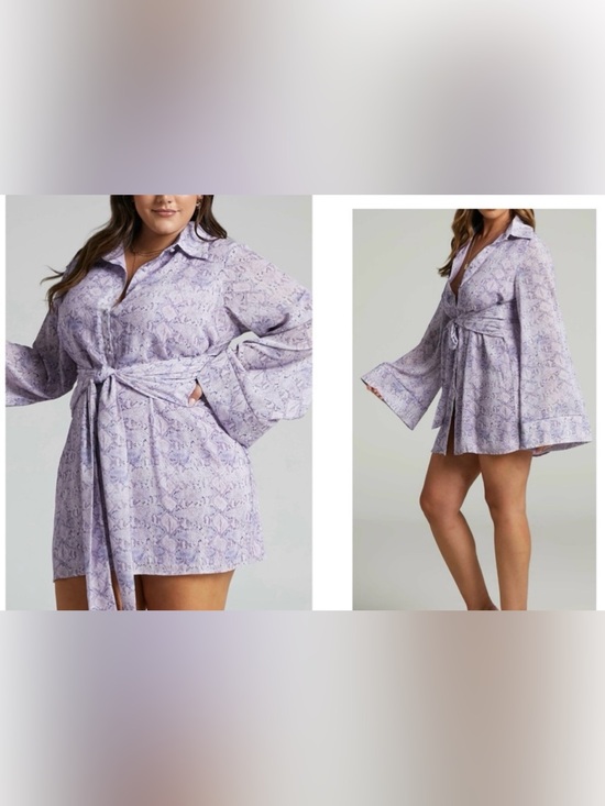 Showpo. Dresses & Skirts - ShowPo HADID MINI DRESS BUTTON DOWN WAIST TIE SHIRT DRESS IN LILAC SNAKE Print